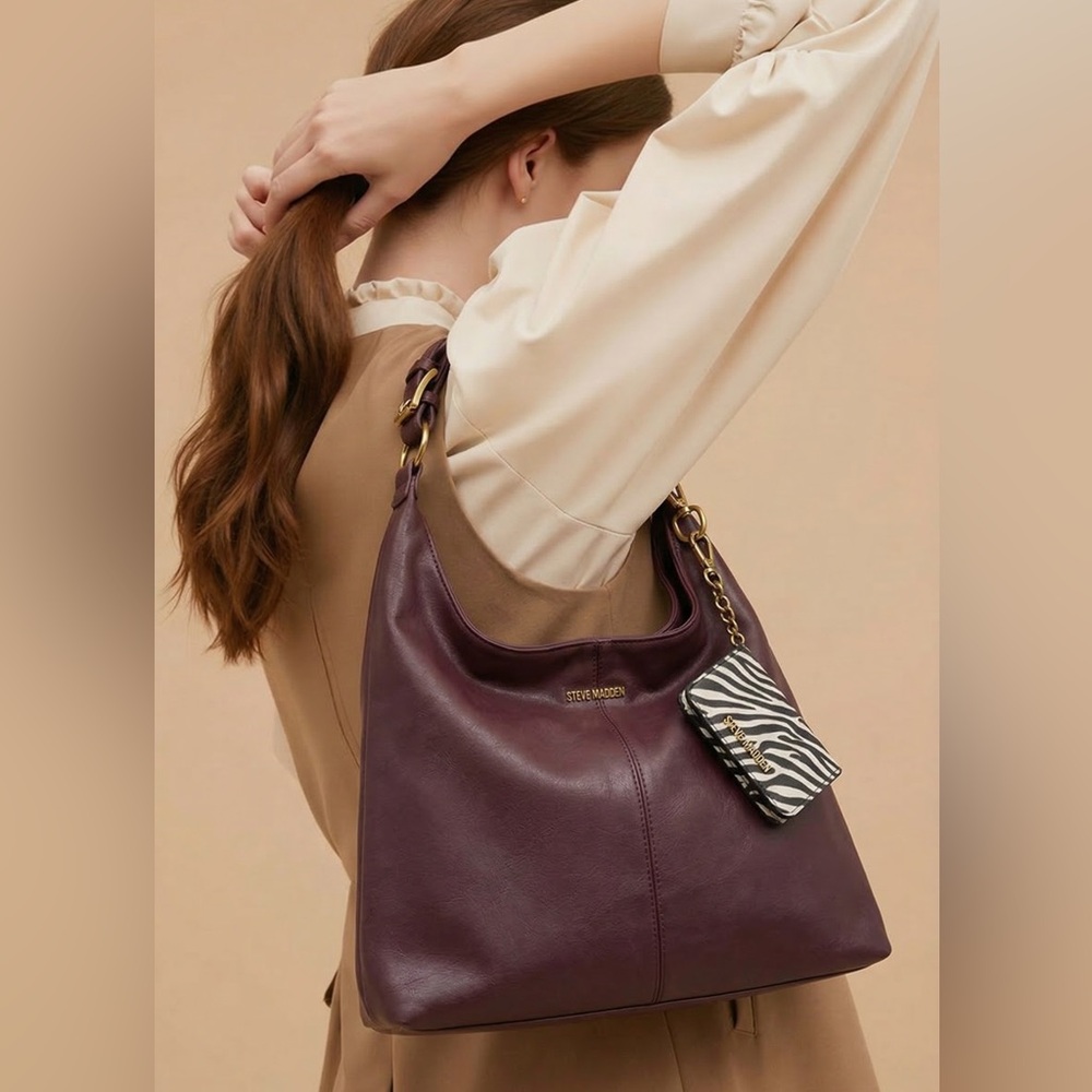 Steve Madden Plum Hobo Bag with Zebra Wallet